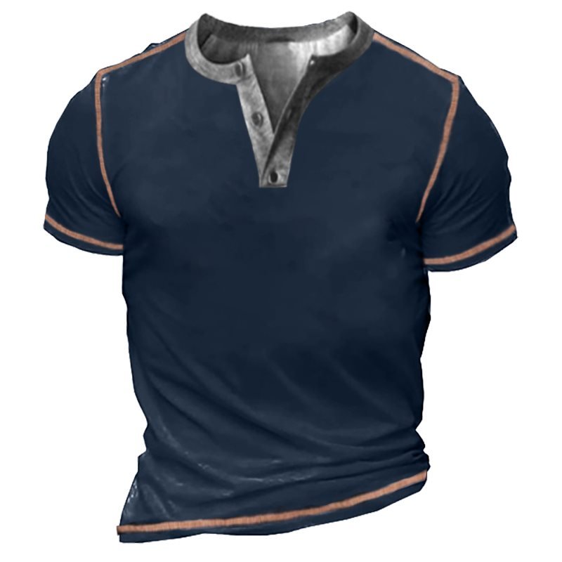 Men's Outdoor Tactical Contrast Henley Collar T-Shirt