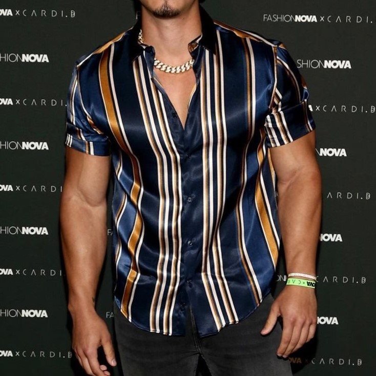 Fashion Silk Fabric Striped Slim Fit Shirt