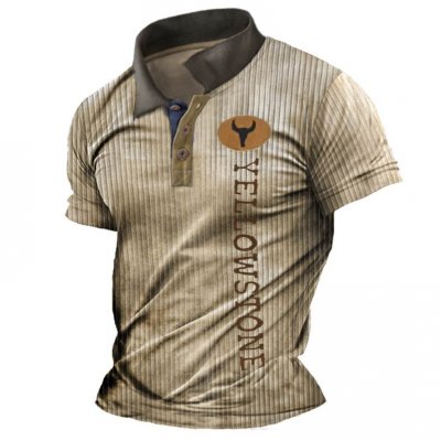 Men's Vintage Yellowstone Print Polo Short Sleeve T-Shirt