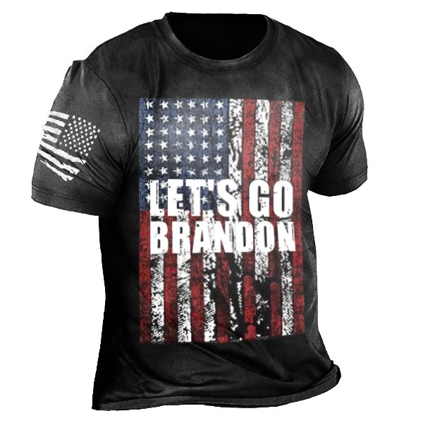 Let's Go Brandon American Flag Print Round Neck Cotton T-shirt