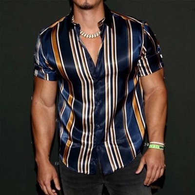 Fashion Silk Fabric Striped Slim Fit Shirt