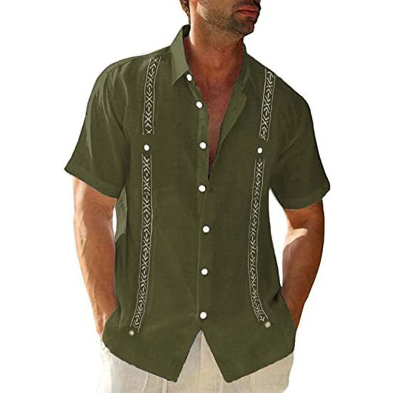 Men's Linen Shirt Cuban Shirt Ethnic Print Pocket Vacation Button Clothing Fashionable Casual Breathable Comfortable