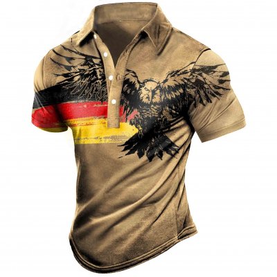 Men's German Flag Eagle Patriotic Print Polo T-Shirt