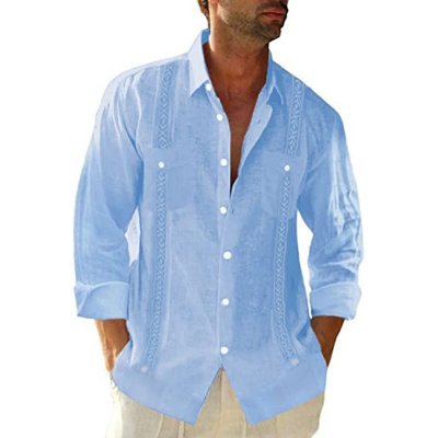 Men's Linen Shirt Cuban Shirt Ethnic Print Pocket Vacation Button Clothing Fashionable Casual Breathable Comfortable