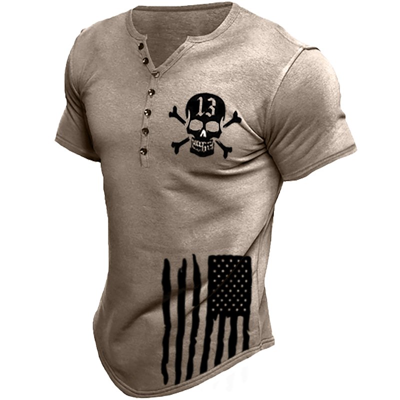 Lucky 13 American Flag Outdoor Men's Henry Short Sleeve T-Shirt
