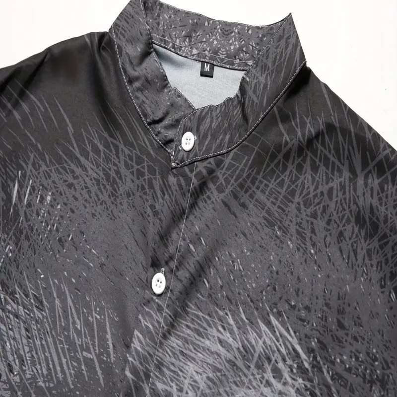 Men's Shirt Gray 3D Print Outdoor Street Long Sleeve Button-Down Print Casual Breathable