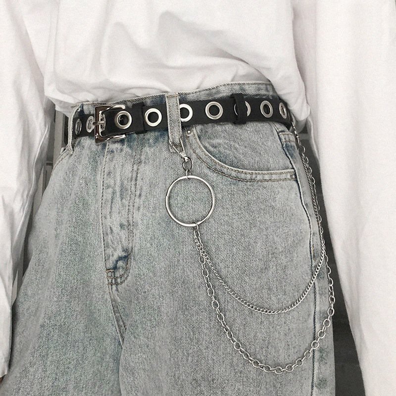 Functional Punk Style Full-hole Decorative Belt Fashion All-match Korean Trend Belt Punch-free Pants Belt Chain