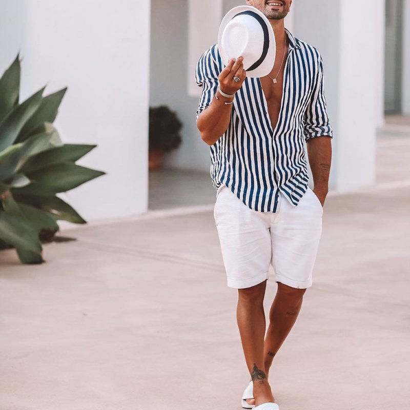 Mens Navy Striped Shirt