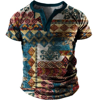 Men's Outdoor Western Ethnic Pattern Vintage Henry Shirt